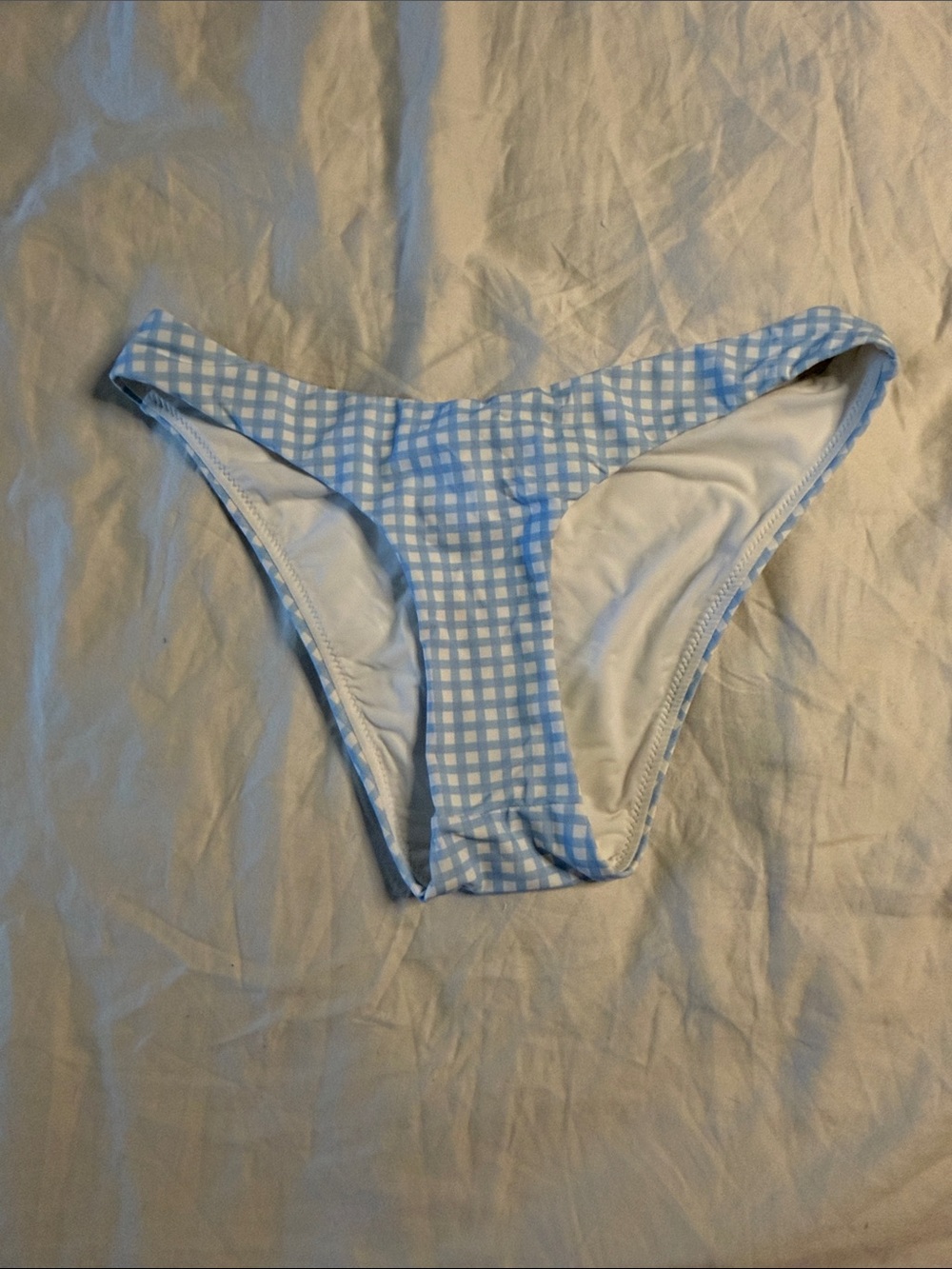 AQUA Women’s Light Blue Gingham Bikini Bottom